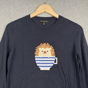 Banana Republic Sweater Womens XS Navy Hedgehog Teacup Graphic Cotton Pullover